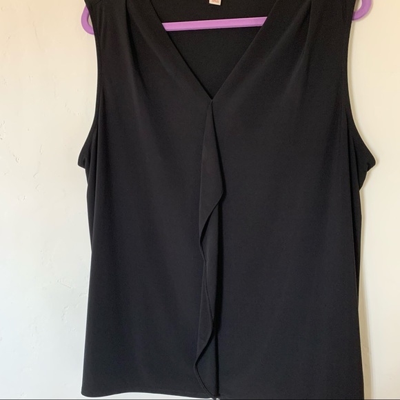 Black V-Neck Sleeveless Blouse with Ruffle Down Front * 2X - Picture 6 of 10